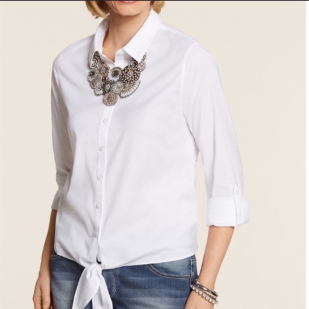 Chico's Effortless Cotton Tie Front No Iron Top